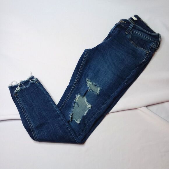 Levi's 535 Super Skinny Distressed Jeggings Cropped Blue Jeans Mid Rise sz 29/28 - Picture 5 of 7